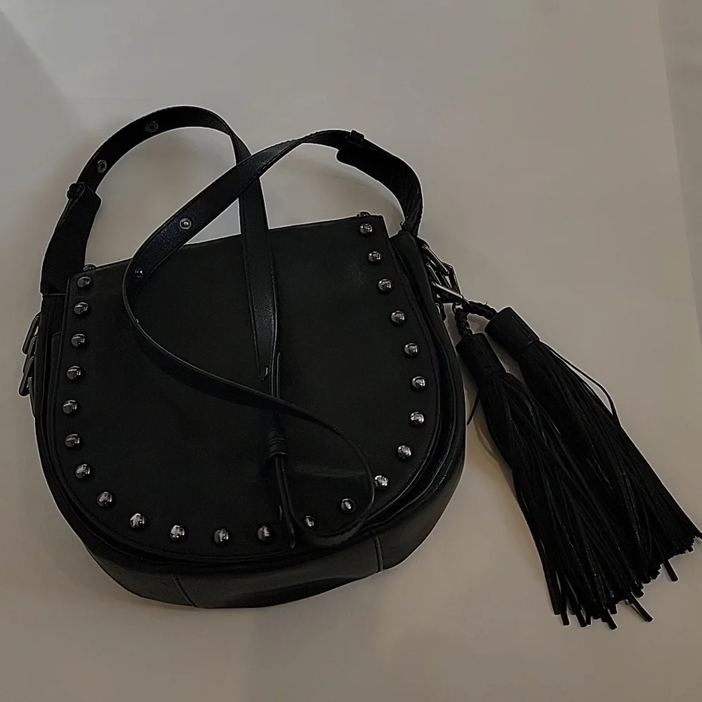 Black Studded Leather Crossbody Bag - Picture 4 of 13